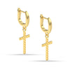 925 Sterling Silver Cross Tiny Huggie Diamond-Cut Religious Leverback Dangler Earrings for Women