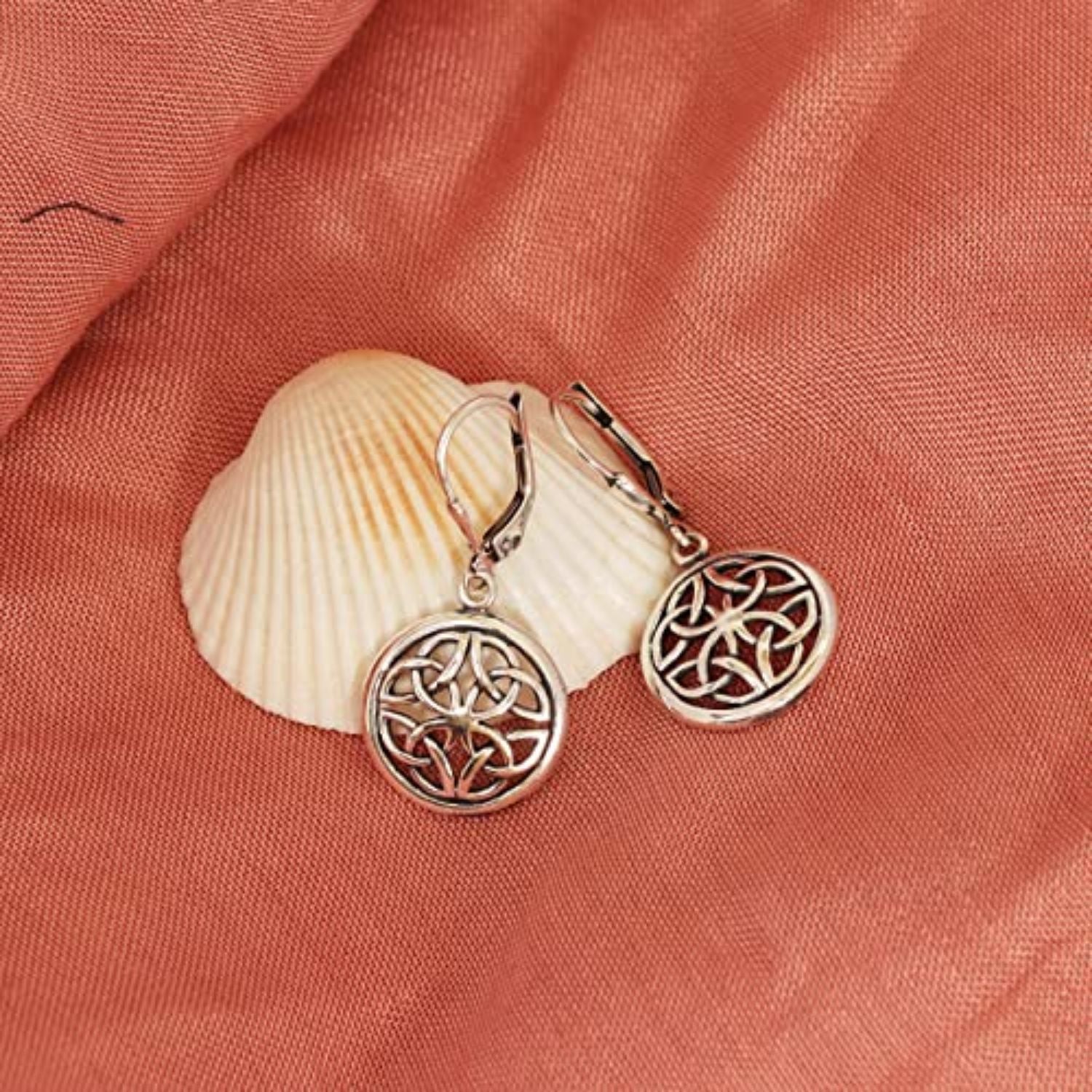 925 Sterling Silver Jewellery Italian Antique Celtic-Knot Drop Dangle Leverback Earrings for Women