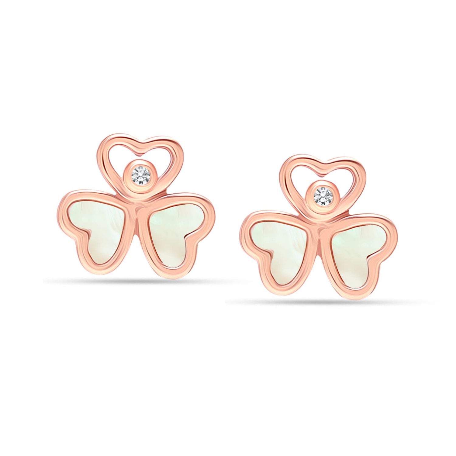 Rose Gold-Plated Mother of Pearl Happy Hearts Wings Stud Earrings for Women Teen in925 Sterling Silver