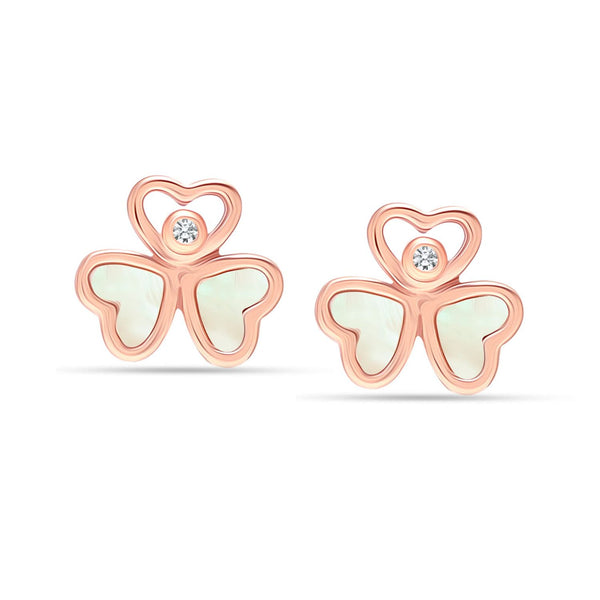 Rose Gold-Plated Mother of Pearl Happy Hearts Wings Stud Earrings for Women Teen in925 Sterling Silver