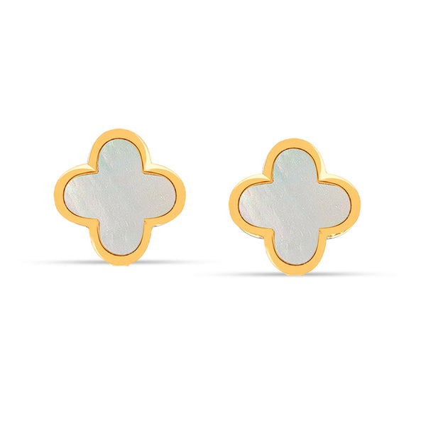 925 Sterling Silver 14K Gold-Plated Mother Of Pearl Clover Leaf Stud Earrings for Women