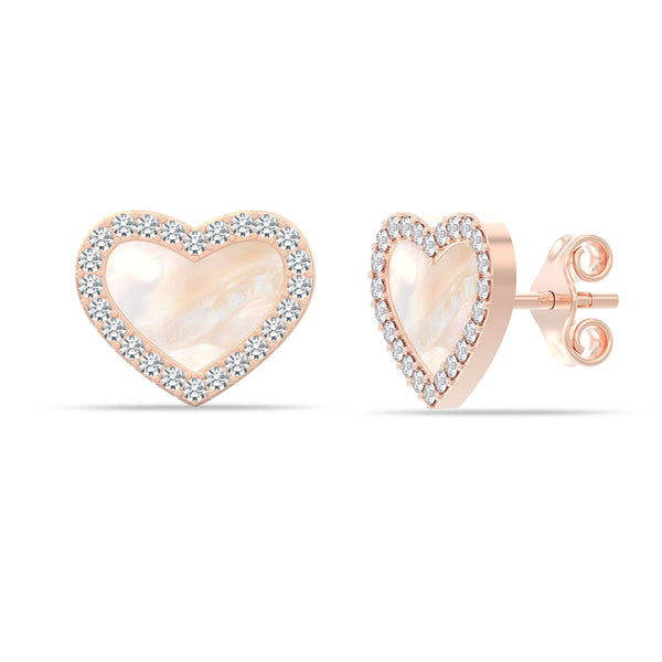 925 Sterling Silver Mother of Pearl CZ Heart Stud Earrings for Teen Women