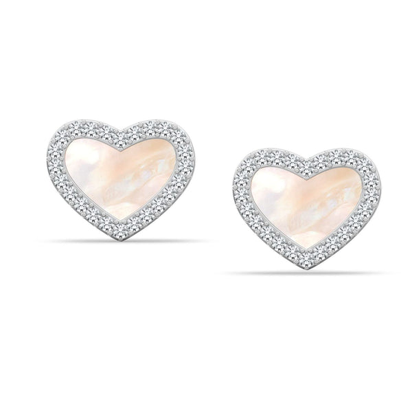 925 Sterling Silver Mother of Pearl CZ Heart Stud Earrings for Teen Women