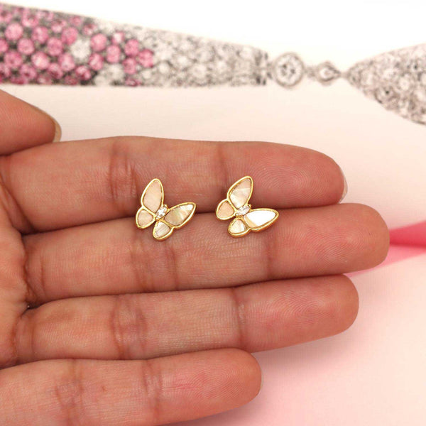 925 Sterling Silver Rose Gold-Plated Mother of Pearl Marquise CZ Butterfly Stud Earring for Teen Women