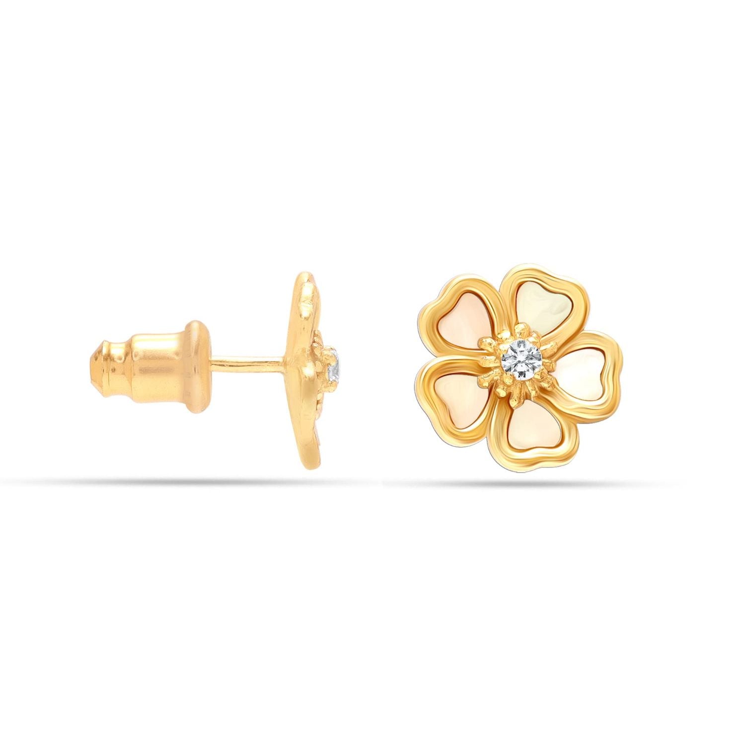 925 Sterling Silver 14K Gold-Plated Mother Of Pearl CZ Flower Stud Earrings for Women Teen