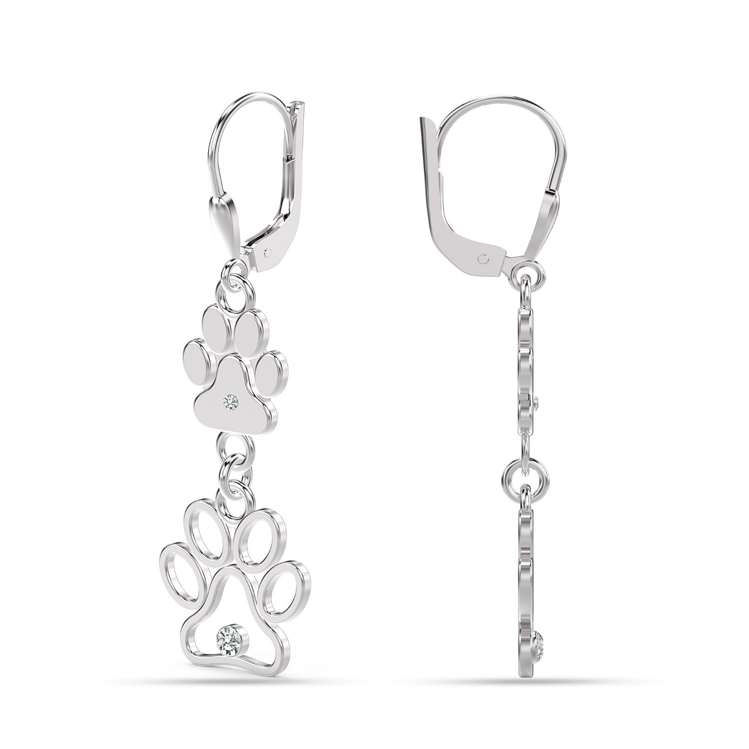 925 Sterling Silver Cubic Zirconia Open Animal Lover Pet Dog Cat Paw Print Earrings for Women Puppy