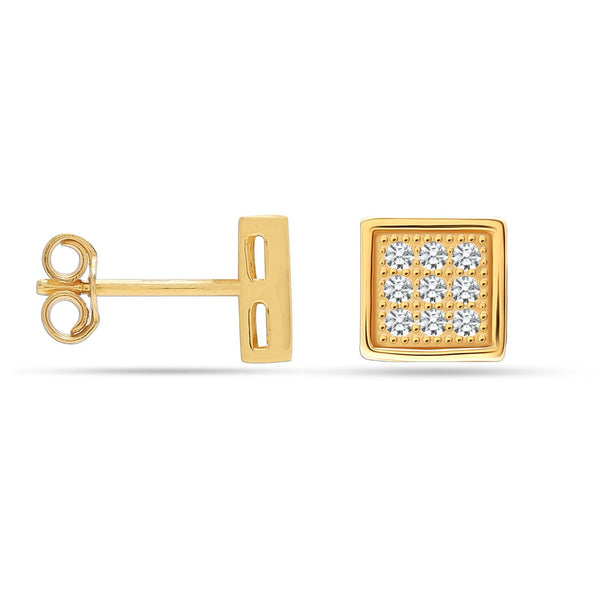 925 Sterling Silver 18K Gold-Plated Geometric Square Cubic Zirconia Micro Pave Stud Earrings for Women Teen