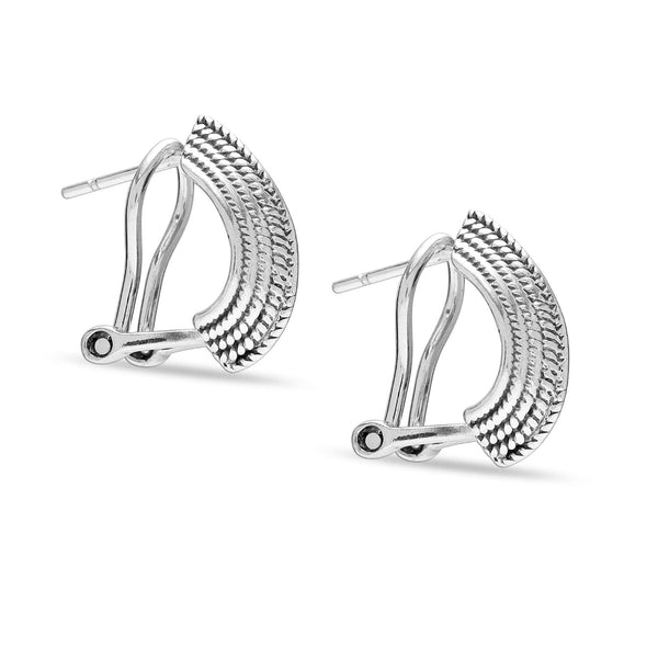 925 Sterling Silver Antique Textured Curve Omega Back Earrings for Women Teen
