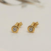 925 Sterling Silver 18K Gold Plated Circle Disc CZ Bezel Stud Earrings for Teen