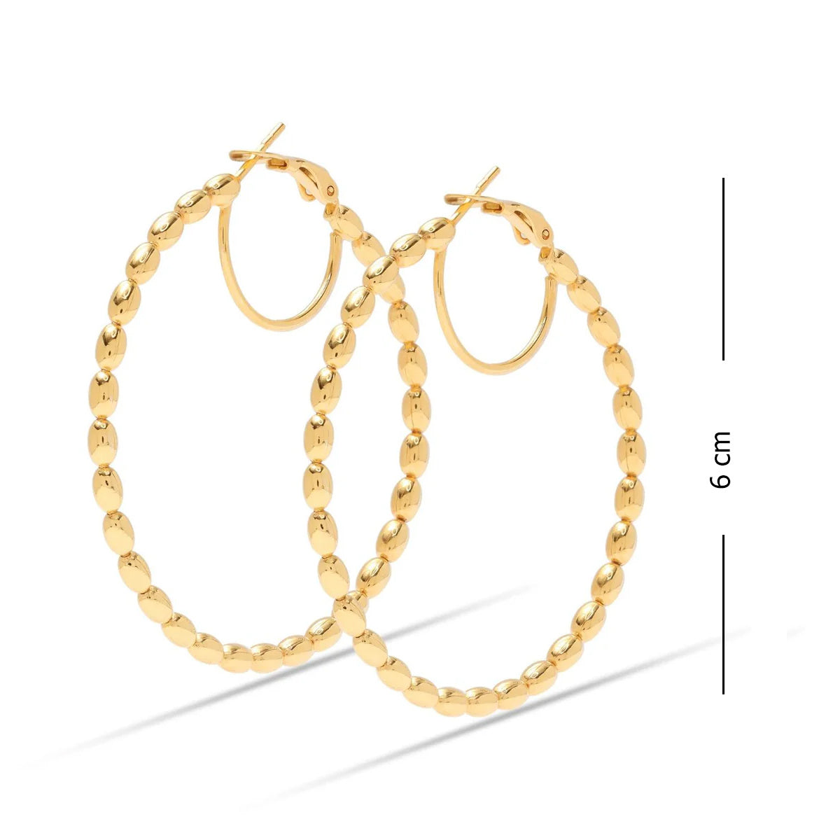 925 Sterling Silver 14K Gold-Plated Large Beaded Omega Hoop Earrings for Women Teen 55mm