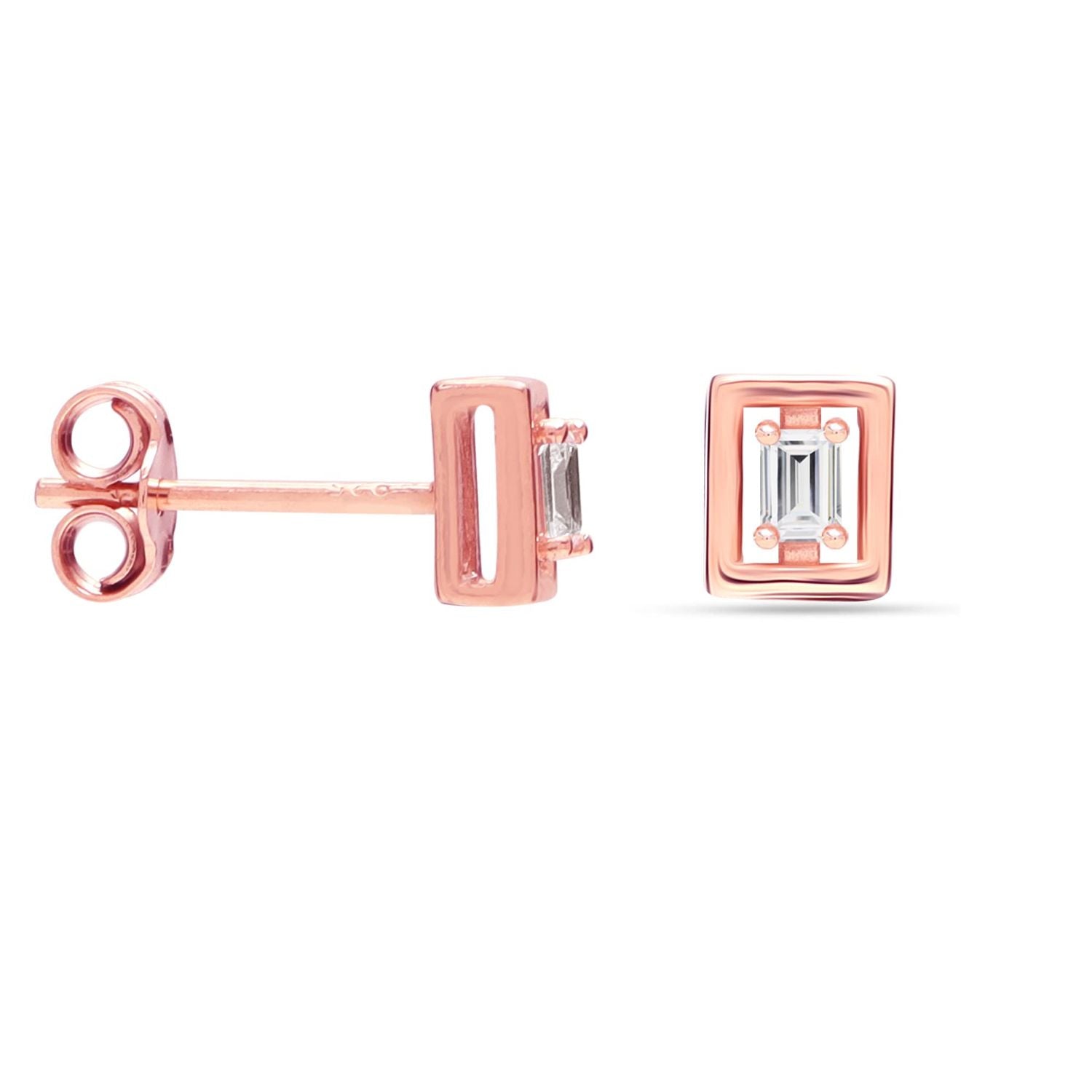 925 Sterling Silver Rose Gold-Plated Cubic-Zirconia Crystal Stud Earrings for Women Teen