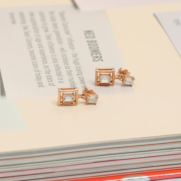 925 Sterling Silver Rose Gold-Plated Square CZ Stud Earrings for Teen Women