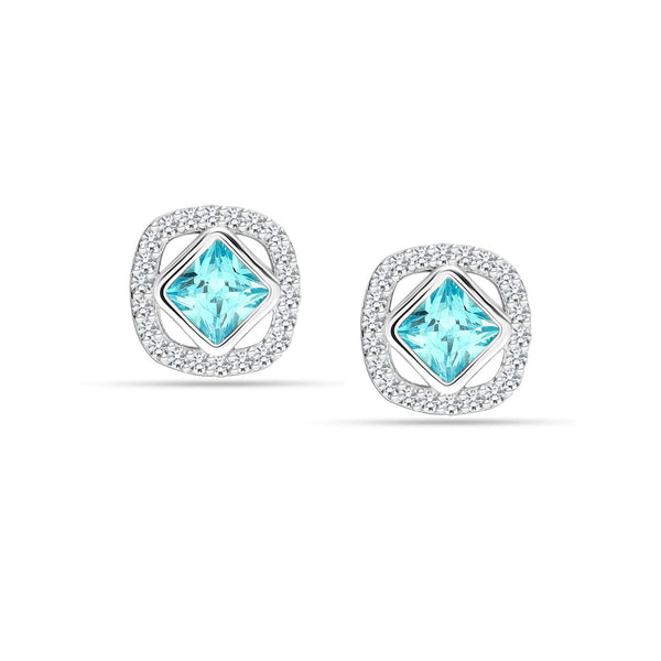 925 Sterling Silver Aquamarine CZ Square Stud Earrings for Women Teen