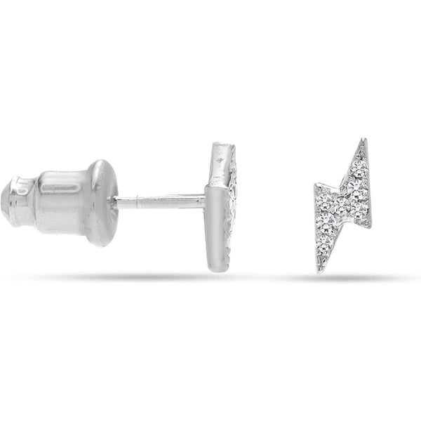 925 Sterling Silver CZ Lightning Stud Earrings for Women Teen