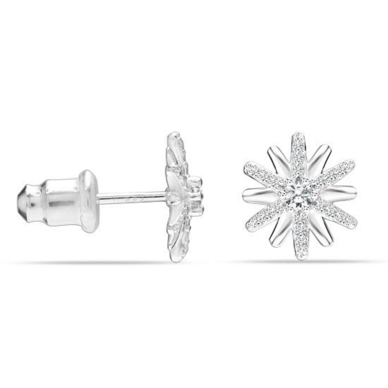 925 Sterling Silver CZ Starburst Stud Earrings for Women Teen