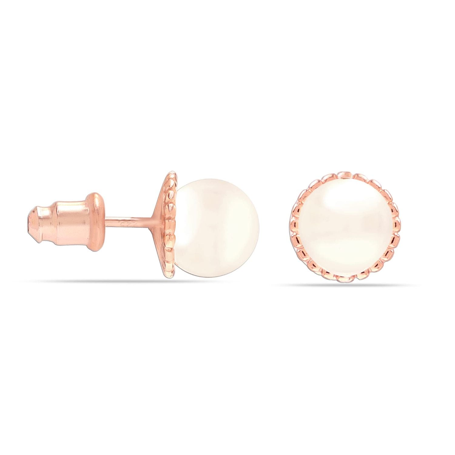 925 Sterling Silver 18K Rose Gold-Plated Pearl Stud Earrings for Women Teen