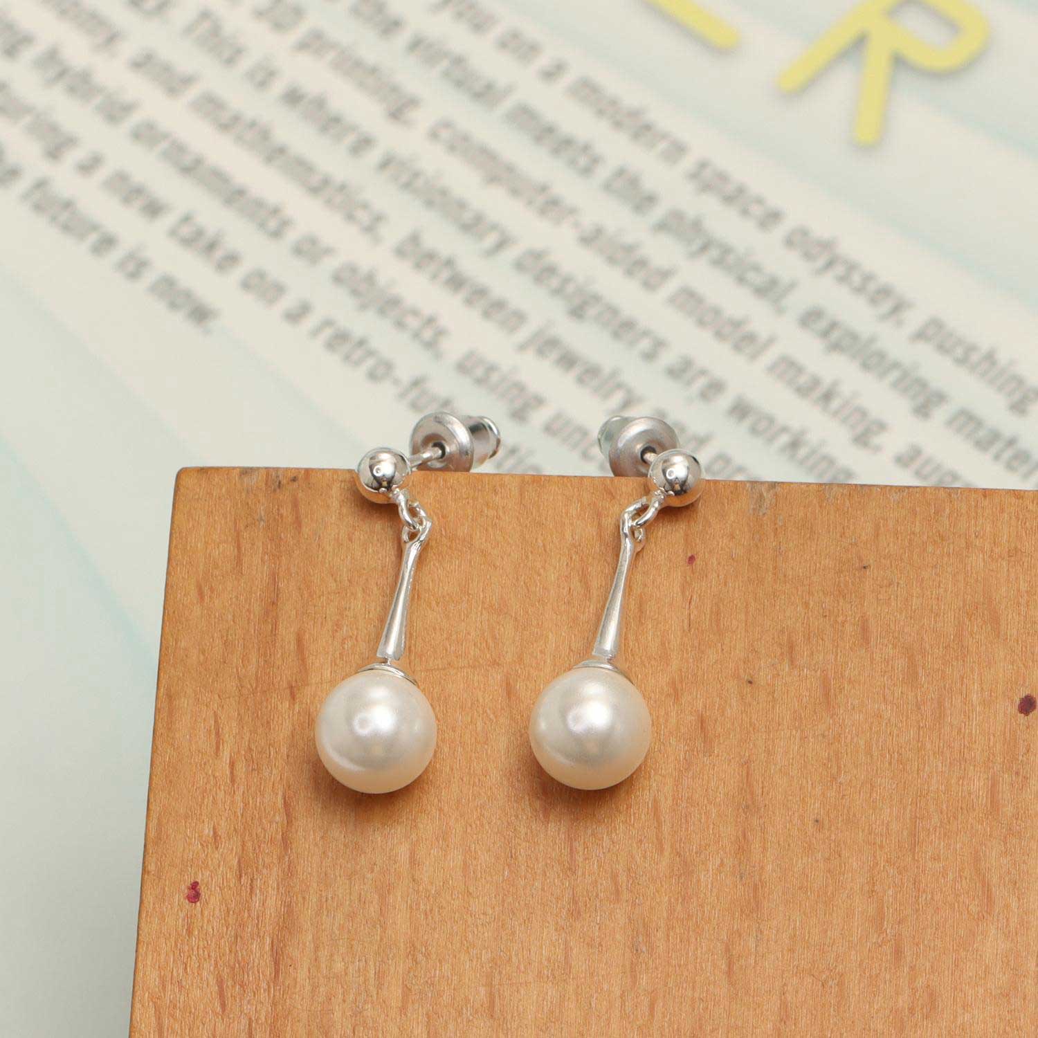 925 Sterling Silver Drop Pearl Earrings for Women Teens Girls 8MM Hypoallergenic Pearl Drops Earring