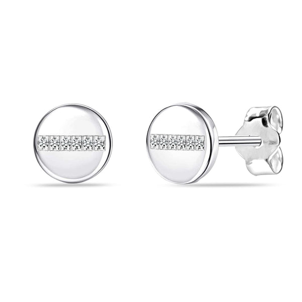 925 Sterling Silver Round Disc CZ Stud Earrings for Women and Girls