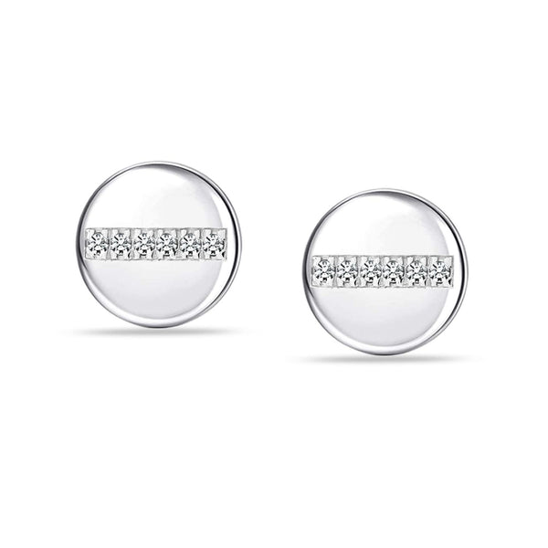 925 Sterling Silver Round Disc CZ Stud Earrings for Women and Girls