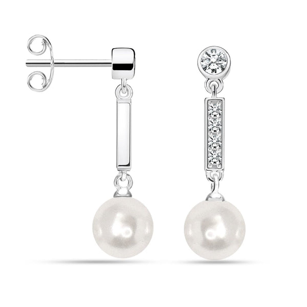 925 Sterling Slilver CZ Hypoallergenic Pearl Drop Dangle Earrings for Women