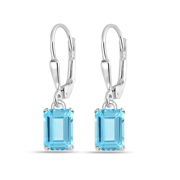 925 Sterling Silver Square Blue Topaz Stone Leverback Small Drop Dangle Earrings for Women Teen