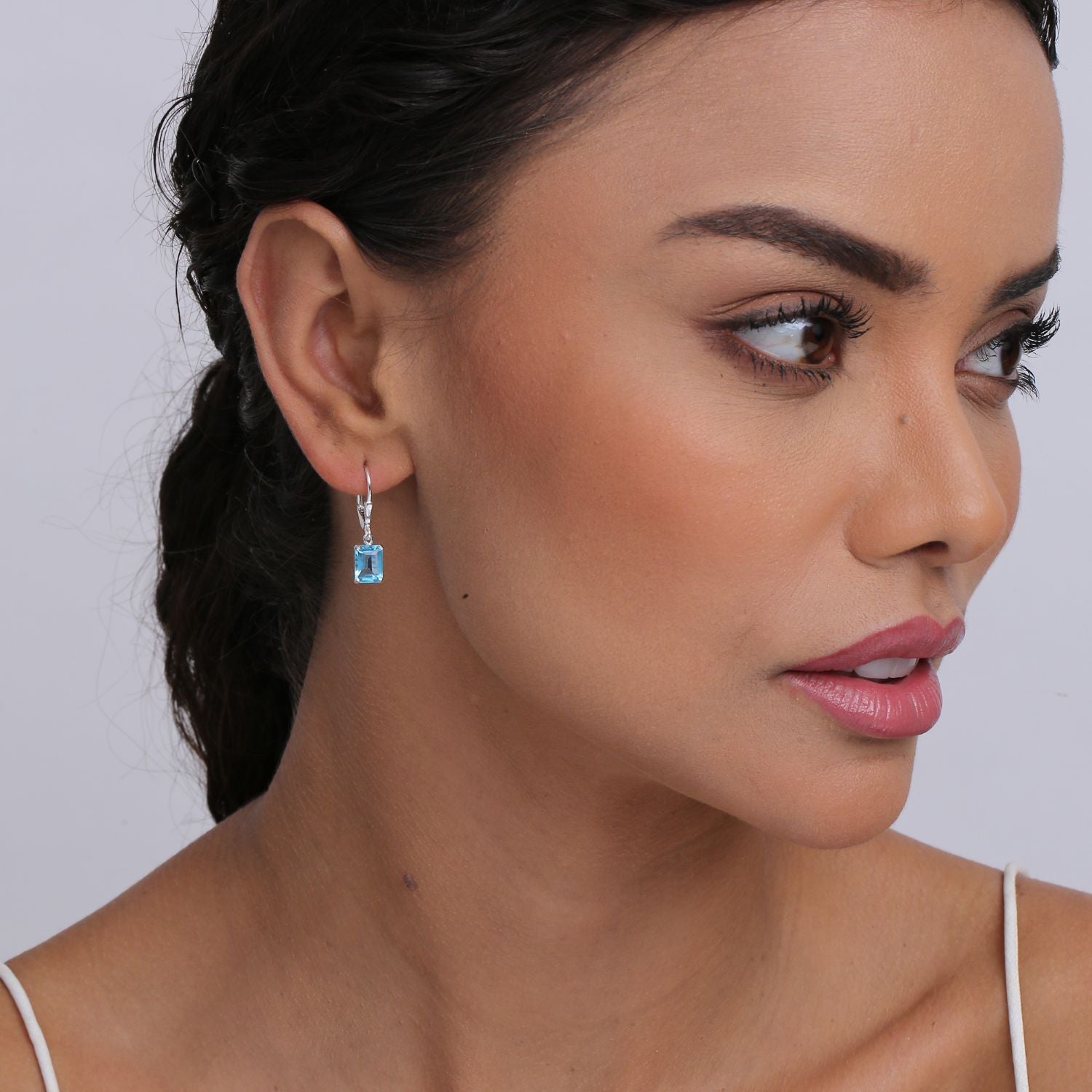 925 Sterling Silver Square Blue Topaz Stone Leverback Small Drop Dangle Earrings for Women Teen