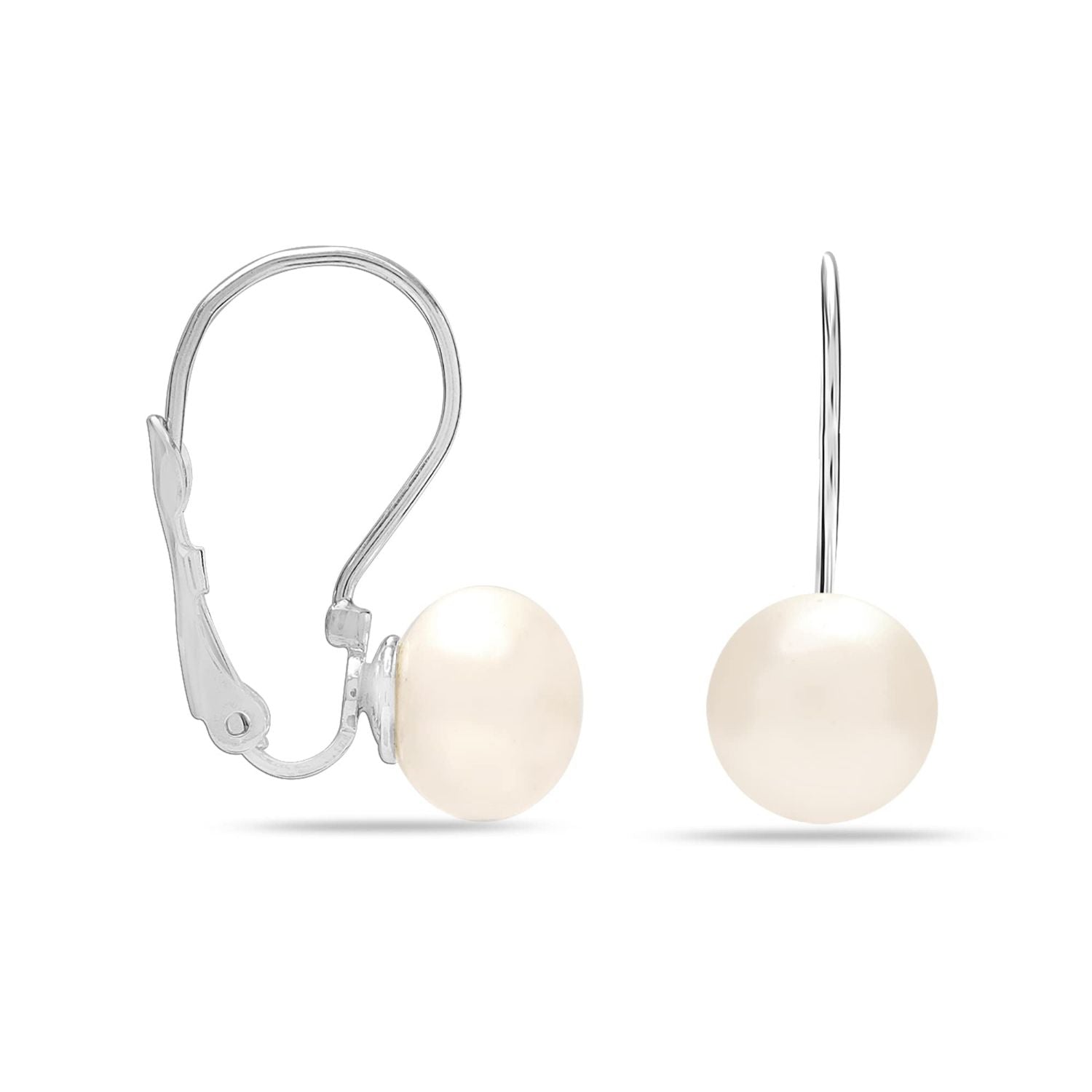 925 Sterling Silver Freshwater Pearl Leverback Earrings for Women and Girls