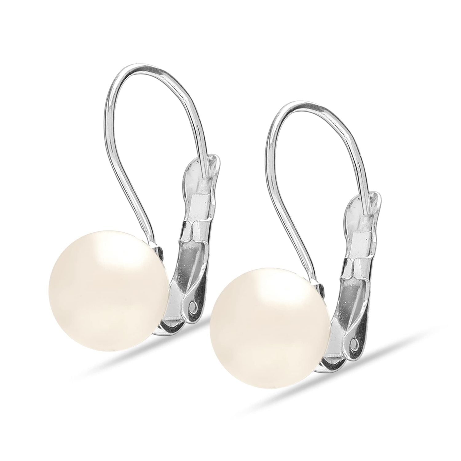 925 Sterling Silver Freshwater Pearl Leverback Earrings for Women and Girls