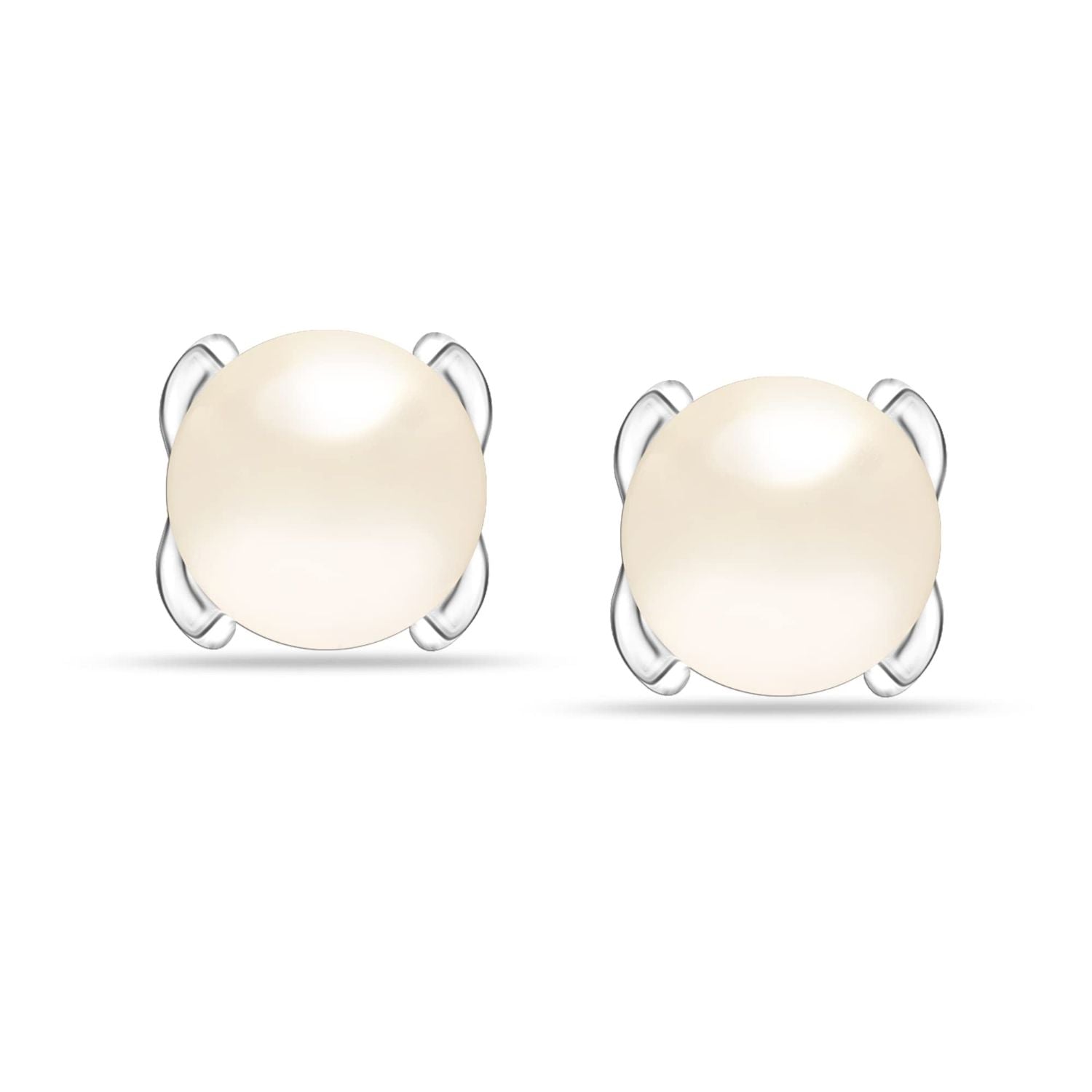 925 Sterling Silver CZ Pearl Stud Earrings for Women and Girls