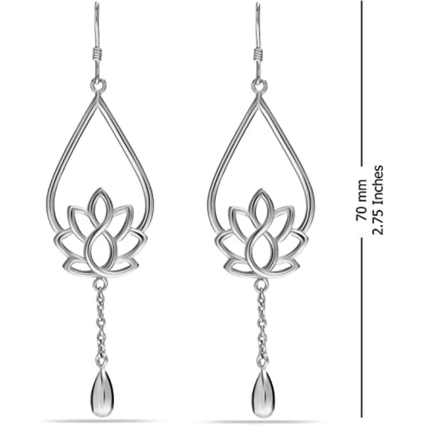 925 Sterling Silver Lotus Design Hanging Charm Boho Dangle Drop Earrings for Women Teen