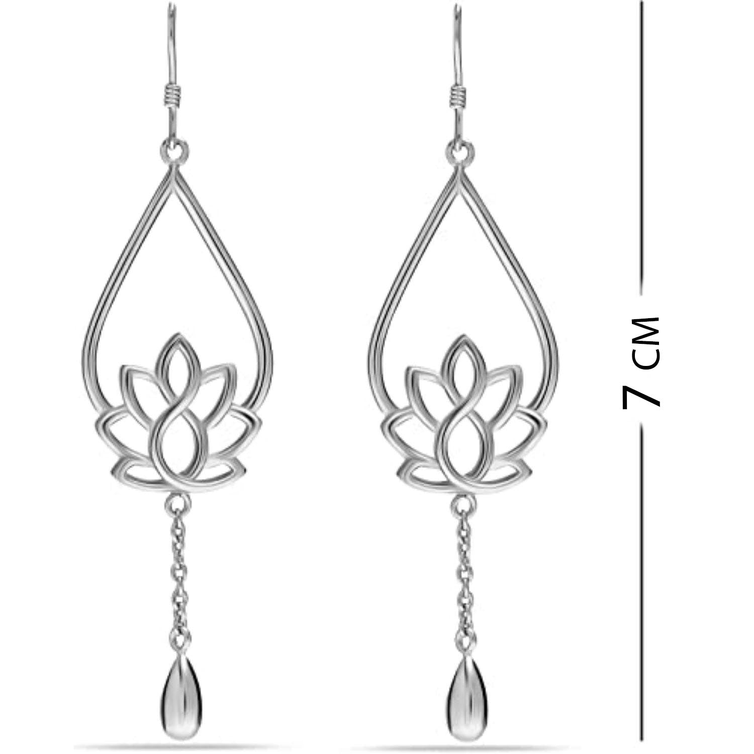 925 Sterling Silver Lotus Design Hanging Charm Boho Dangle Drop Earrings for Women Teen