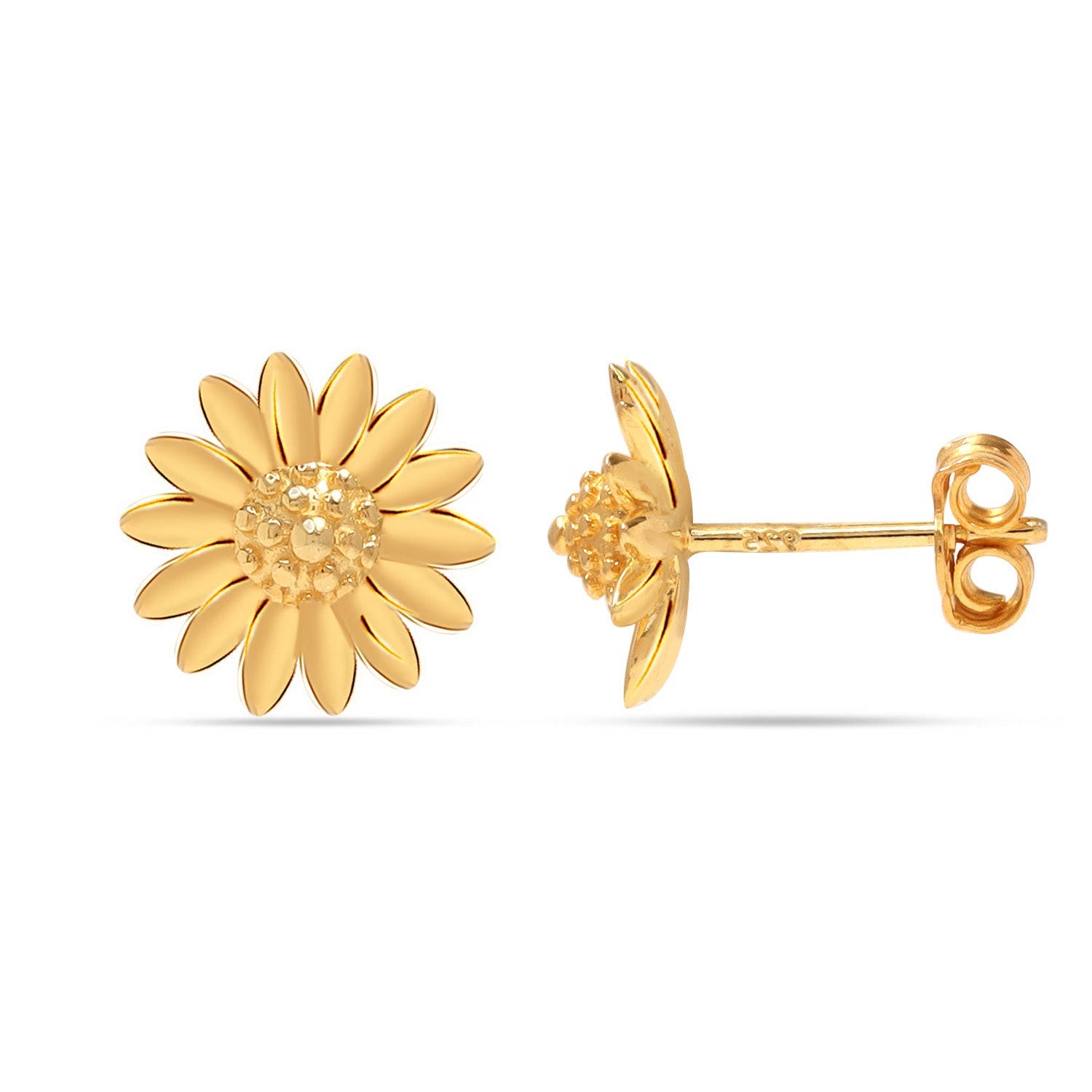 925 Sterling Silver 14K Gold Plated Small Flower Sunflower Design Stud Earrings for Women Teen