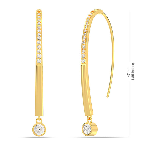 925 Sterling Silver 14K Gold Plated CZ Oval Pull Through Drop Dangle Threader Earrings for Women Teen