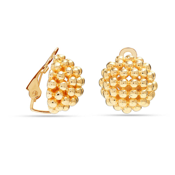 925 Sterling Silver Gold-Plated Caviar Clip On Earrings Non-Pierced Clip-On Stud Earring for Women