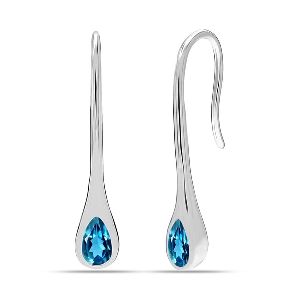 925 Sterling Silver Blue Topaz Pear Water Drop Dangle Earrings for Women Teen