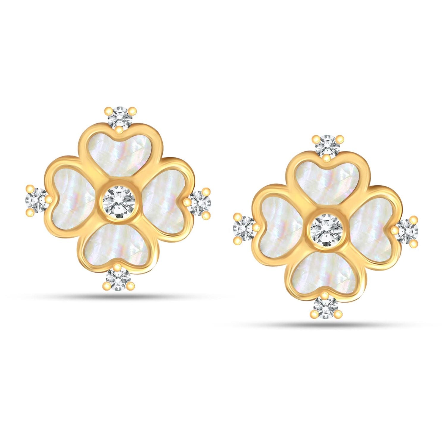 925 Sterling Silver 14K Gold-Plated Mother Of Pearl Heart Clover Flower CZ Stud Earrings for Women Teen