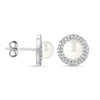 925 Sterling Silver Cubic Zirconia Small Pave Freshwater Pearl Button Stud Earrings For Women