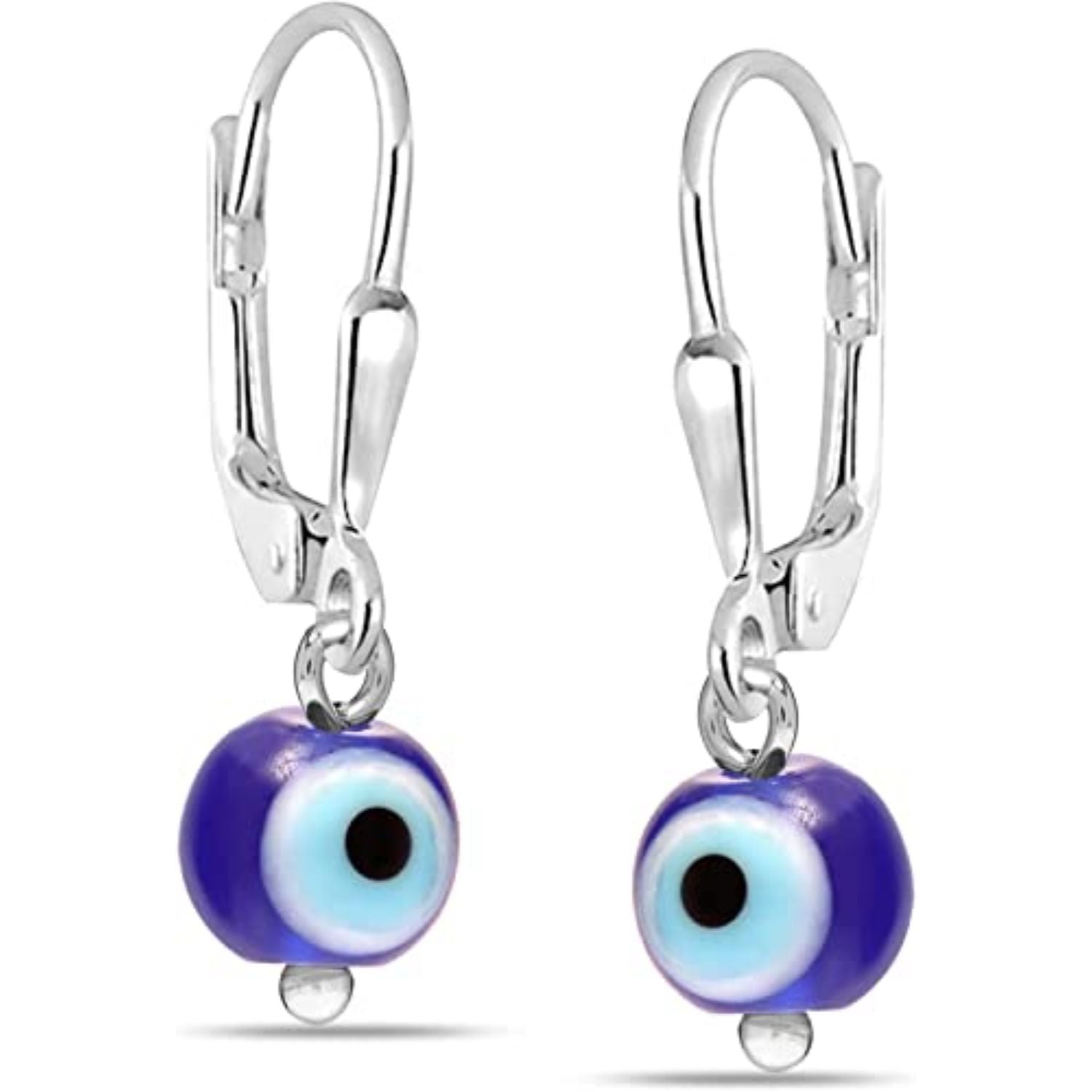 925 Sterling Silver Small Evil Eye Leverback Drop Dangle Earrings for Women Teen