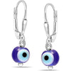 925 Sterling Silver Small Evil Eye Leverback Drop Dangle Earrings for Women Teen