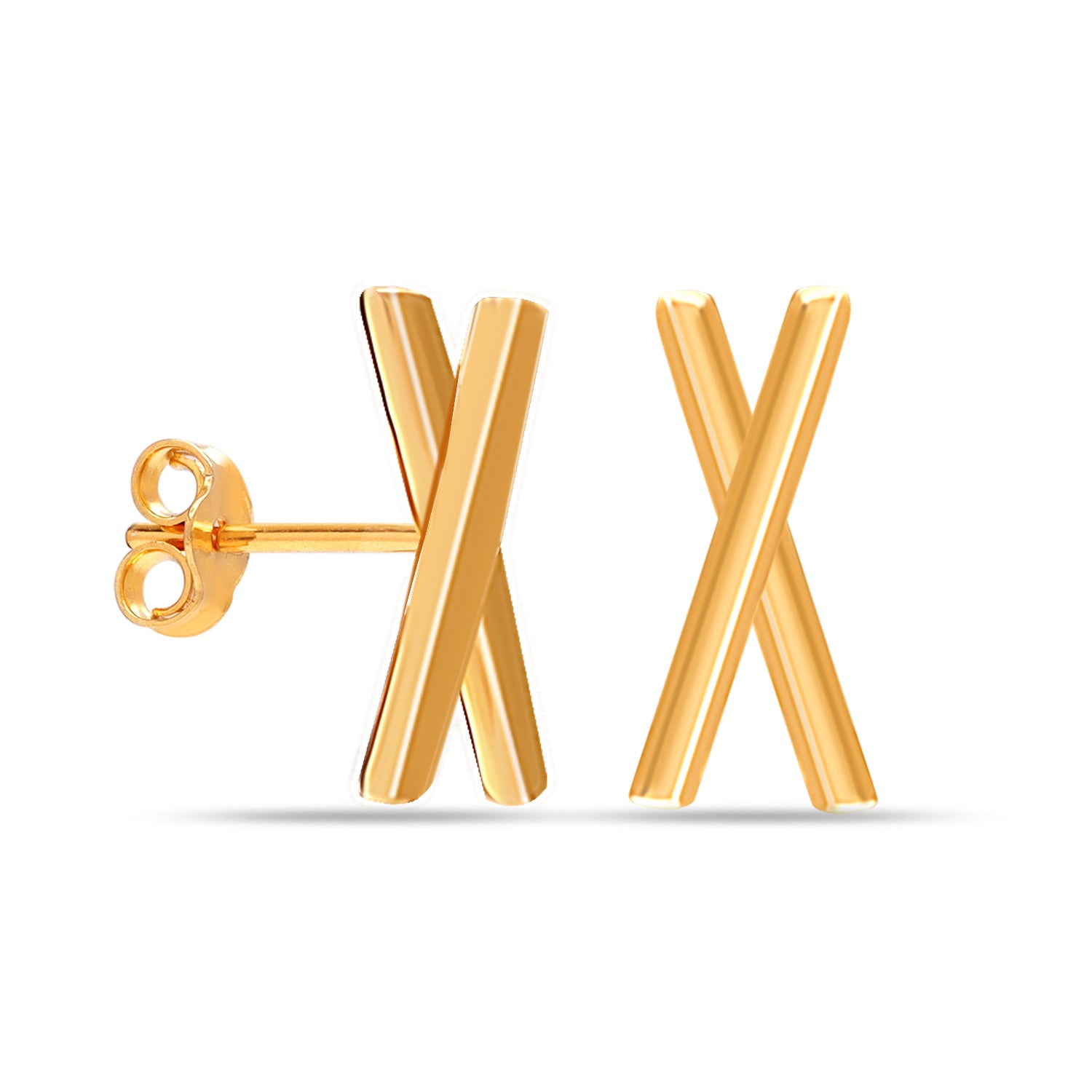 925 Sterling Silver 14K Gold Plated Minimalist Simple Letter X Medium Stud Earring for Women Teen