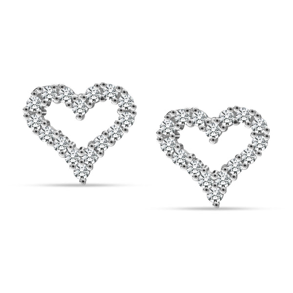 925 Sterling Silver Cubic Zirconia Small Trendy Open Heart Stud Earrings for Women Teen