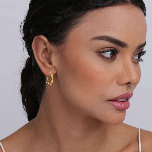 925 Sterling Silver 14K Gold Plated Twist Pull Through Hoop Earrings for Women Teen