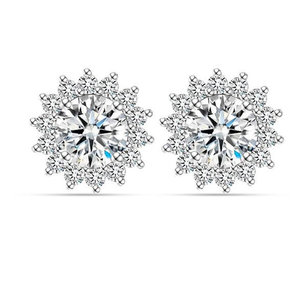 925 Sterling Silver Cubic Zirconia Crystal Flower Stud Earrings for Women Teen