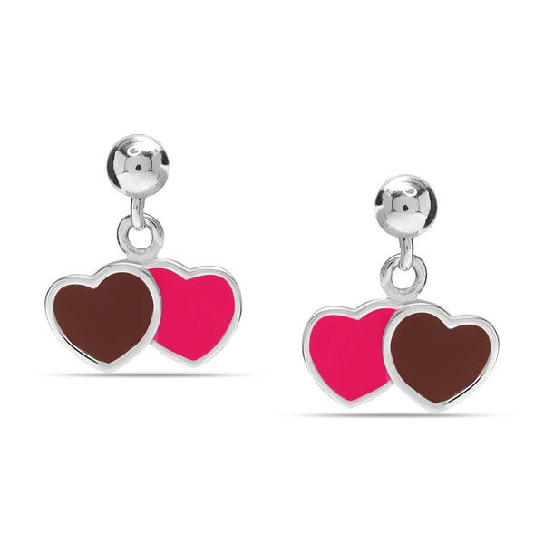 925 Sterling Silver Italian Design Double Heart Stud Earrings for Teen