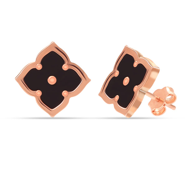 925 Sterling Silver 14K Rose-Gold Plated Mother of Pearl Minimalist Malachite Flower Medium Stud Earrings for Women Teen