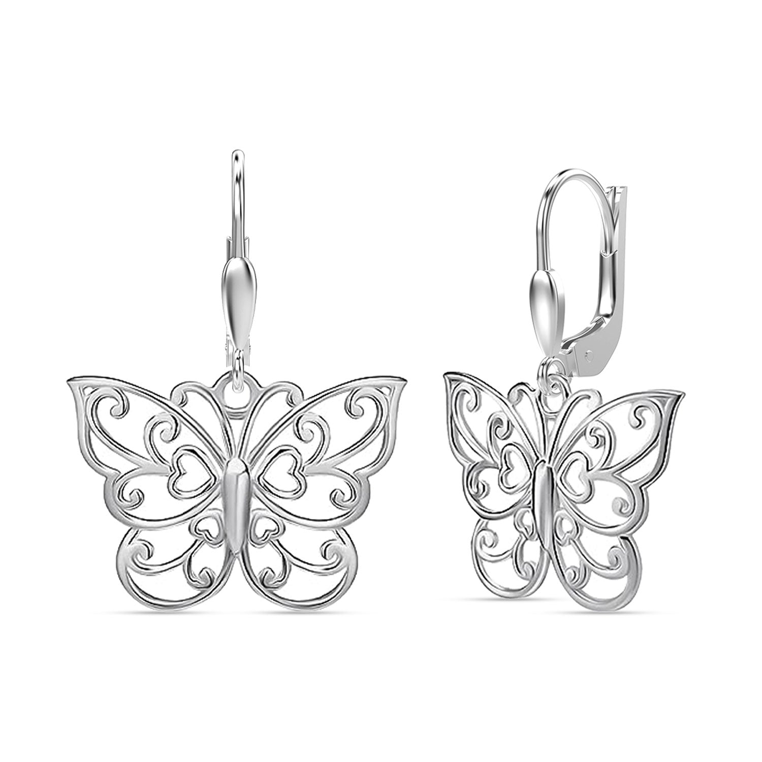 925 Sterling Silver Hypoallergenic Filigree Butterfly Leverback Drop Dangle Earrings for Women