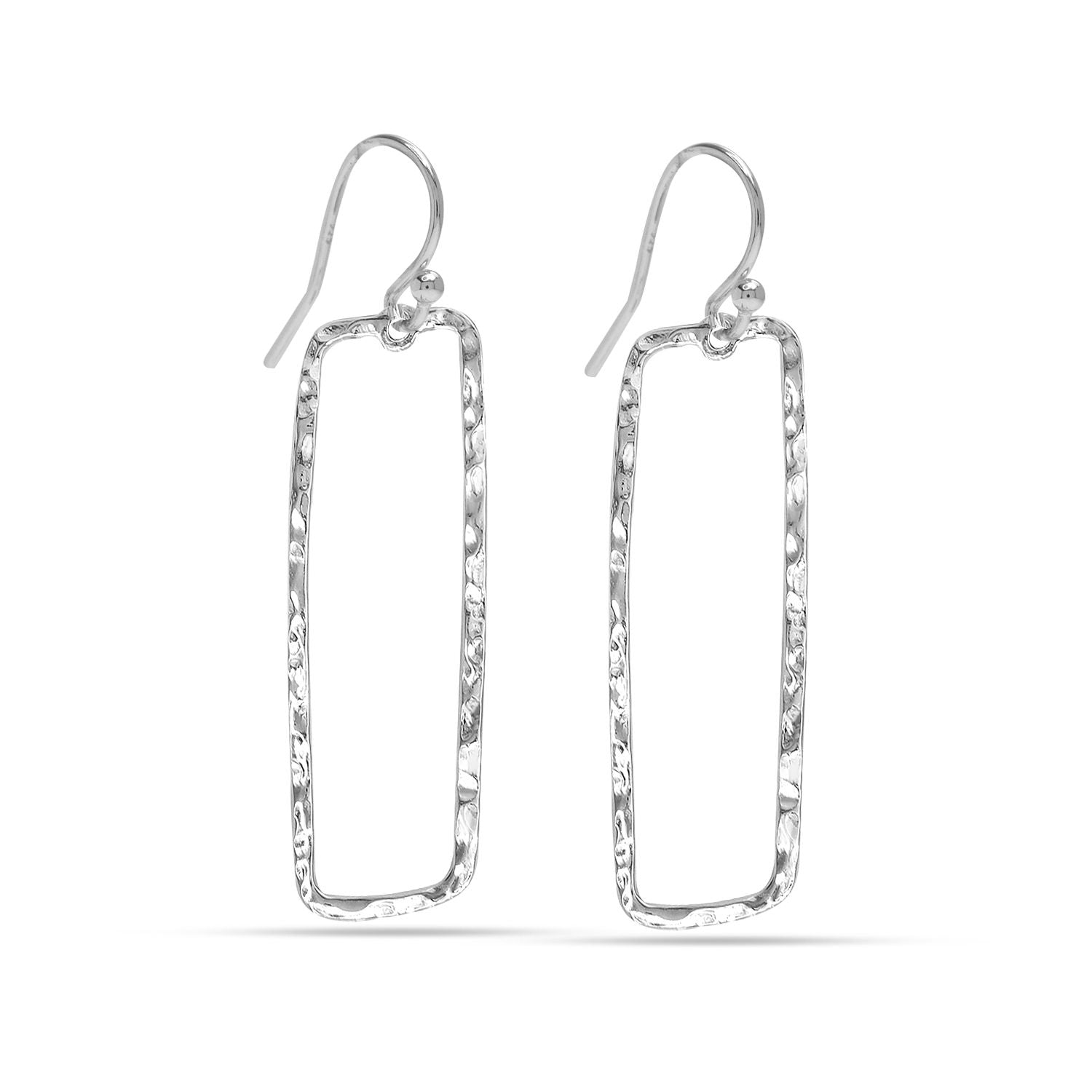 925 Sterling Silver Classic Balancing Act Italian Hammered Design Open Rectangular Drop Dangle Earrings for Women