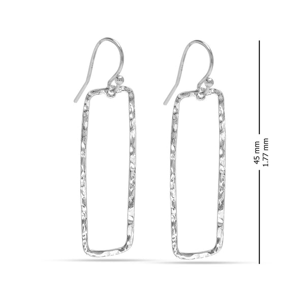 925 Sterling Silver Classic Balancing Act Italian Hammered Design Open Rectangular Drop Dangle Earrings for Women