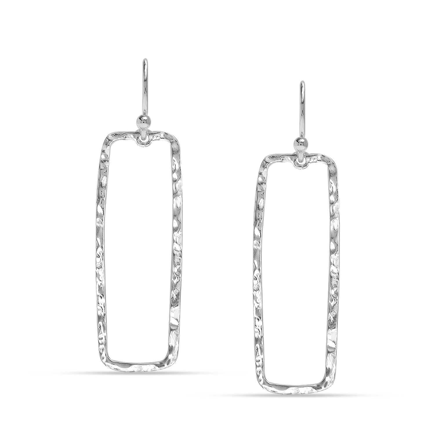 925 Sterling Silver Classic Balancing Act Italian Hammered Design Open Rectangular Drop Dangle Earrings for Women