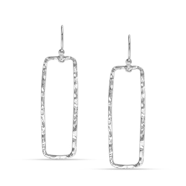 925 Sterling Silver Classic Balancing Act Italian Hammered Design Open Rectangular Drop Dangle Earrings for Women